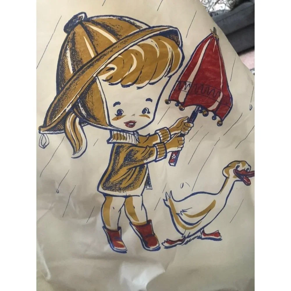 Large Vintage 1950s vinyl wet bathsuit / clothing / towel pool / beach bag sack